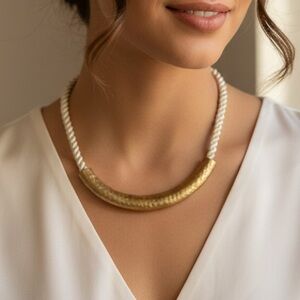 Chico’s Elegant Gold Necklace with White Cord